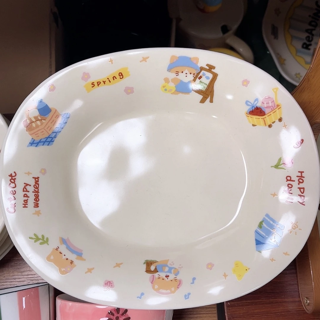 陶瓷小猫八寸椭圆盘