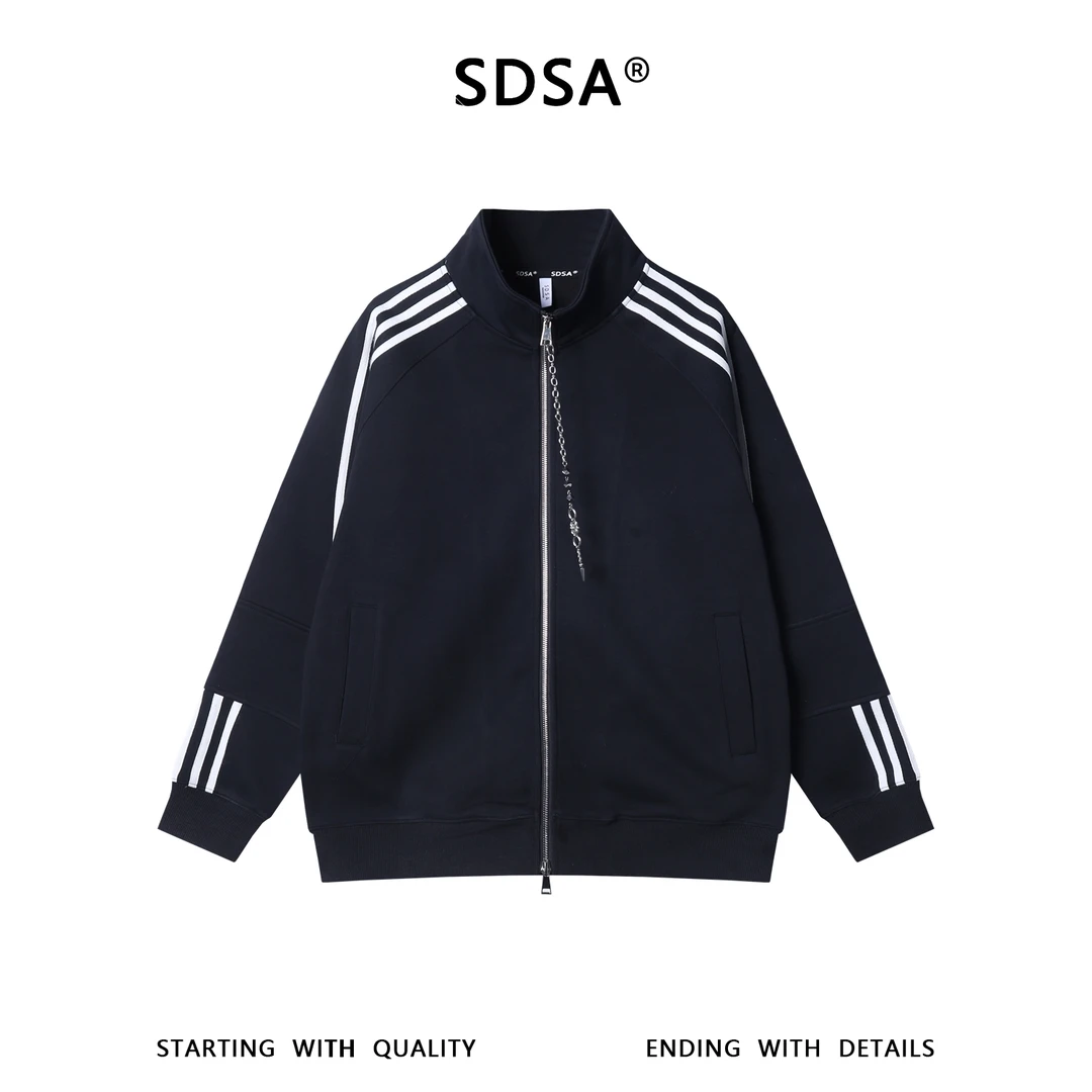 SDSA男士秋冬新款痞帅男装韩版简约撞色织带拉链立领卫衣百搭时尚