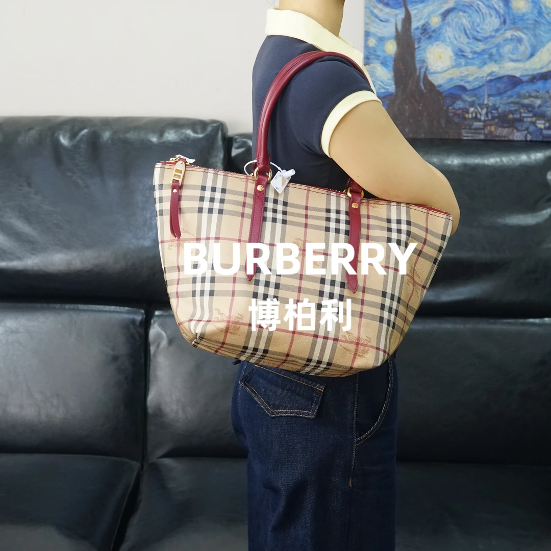 95新 BURBERRY/博柏利 战马格纹托特单肩包/YW05621014/1014