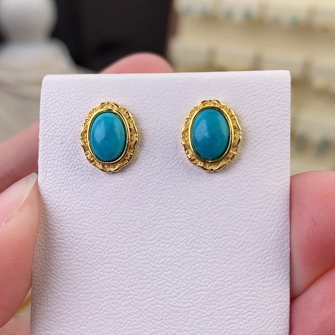 绿松石耳饰银S925镶嵌