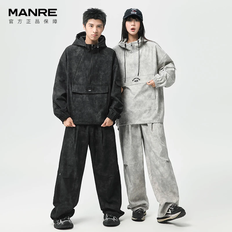 MANRE SHOW休闲运动套装秋季扎染夹克弯刀裤套装男情侣装宽松潮流