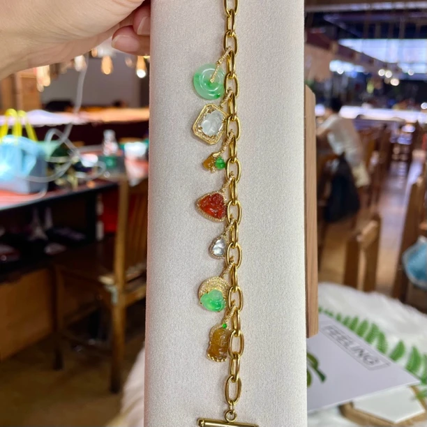 天然a货翡翠18k金镶嵌高冰平安扣貔貅葫芦佛公宝宝佛滴流