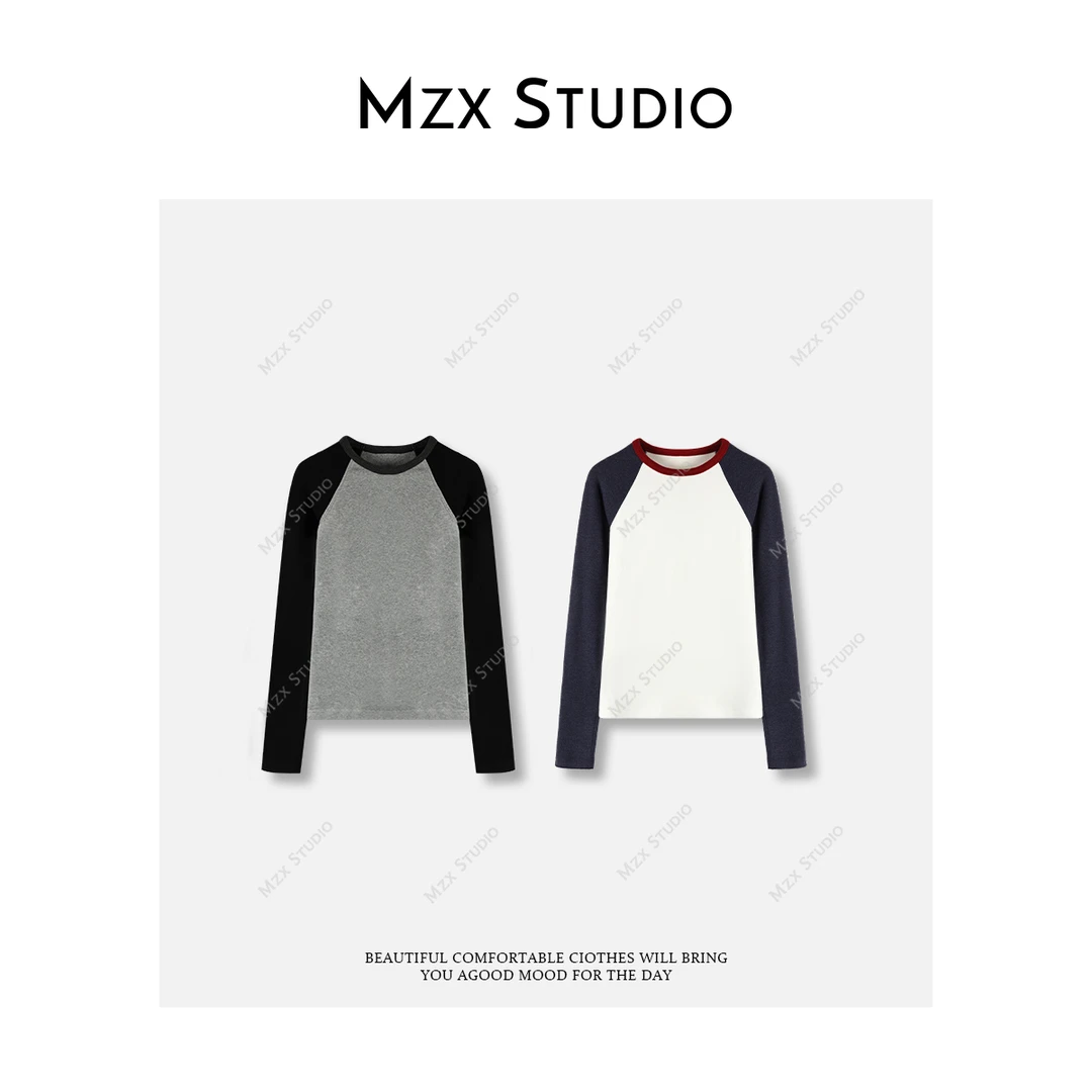 【MZX STUDIO】“经典撞色插肩袖上衣”双面绒加厚长袖上衣SY11987-Z