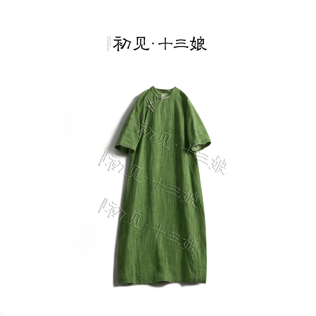 初见十三娘『庭深深』亚麻天丝手工高定连衣裙中式国风减龄日常百搭