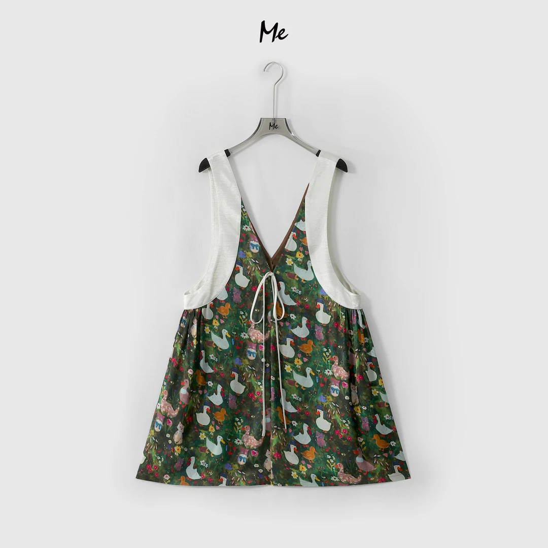 ME【花野天鹅背带裤】艺术印花显瘦舒适时尚百搭休闲背带裤MESS6530