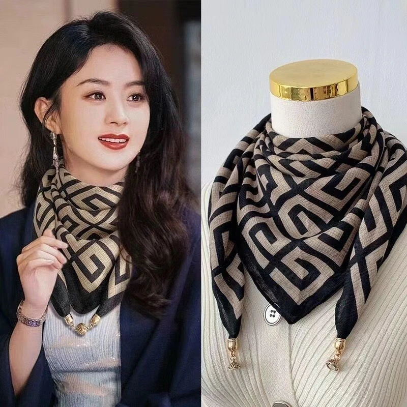经典磁吸扣女士丝巾棉麻围巾保暖春夏季护颈微博装饰百搭领巾时尚