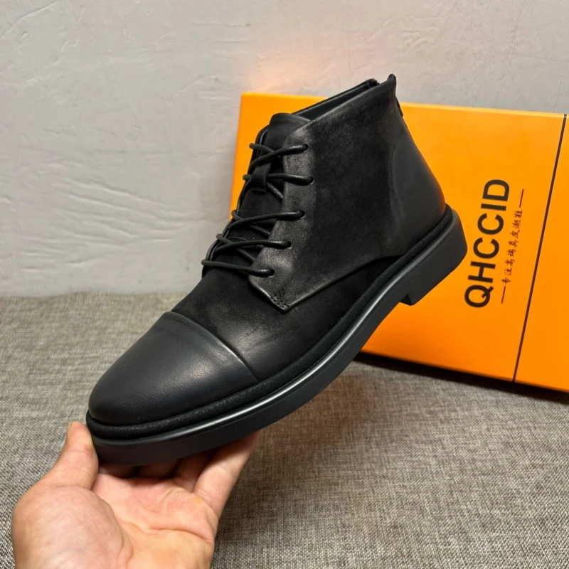 马丁靴男2025冬季新款高帮鞋男真皮复古休闲鞋男士短靴子男皮鞋