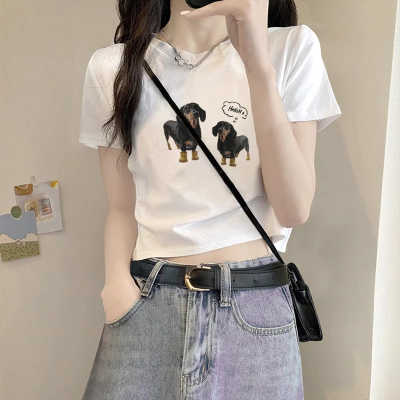 小众短款白色上衣女夏季T恤女正肩短袖纯棉高腰打底衫半袖漏肚脐