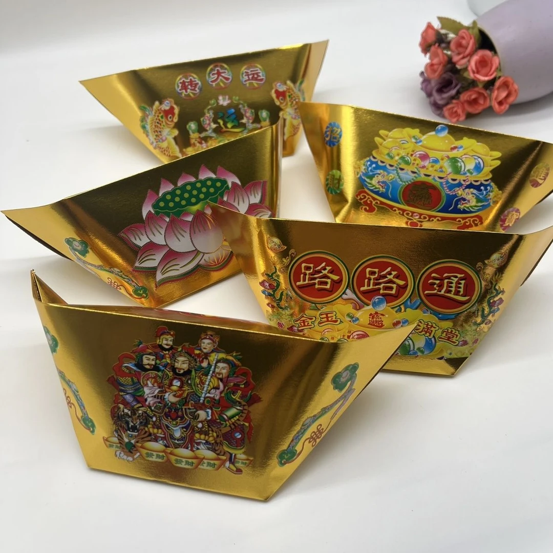 五款彩印带字半成品莲花五路招才摆件