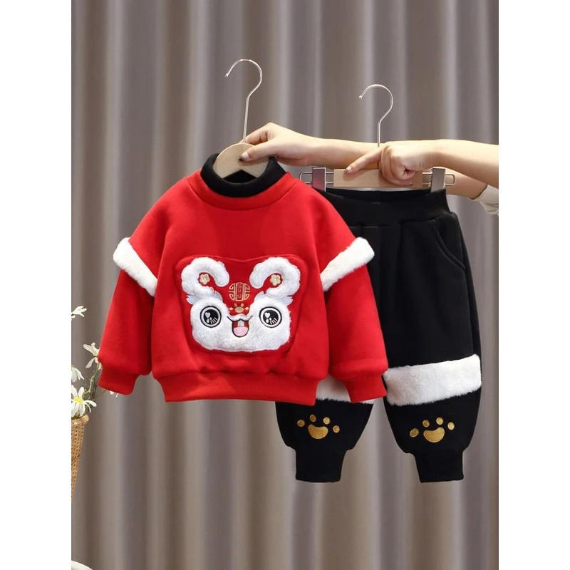 唐装男童宝宝周岁礼服儿童加绒衣服中国风秋冬款女新年拜年服套装