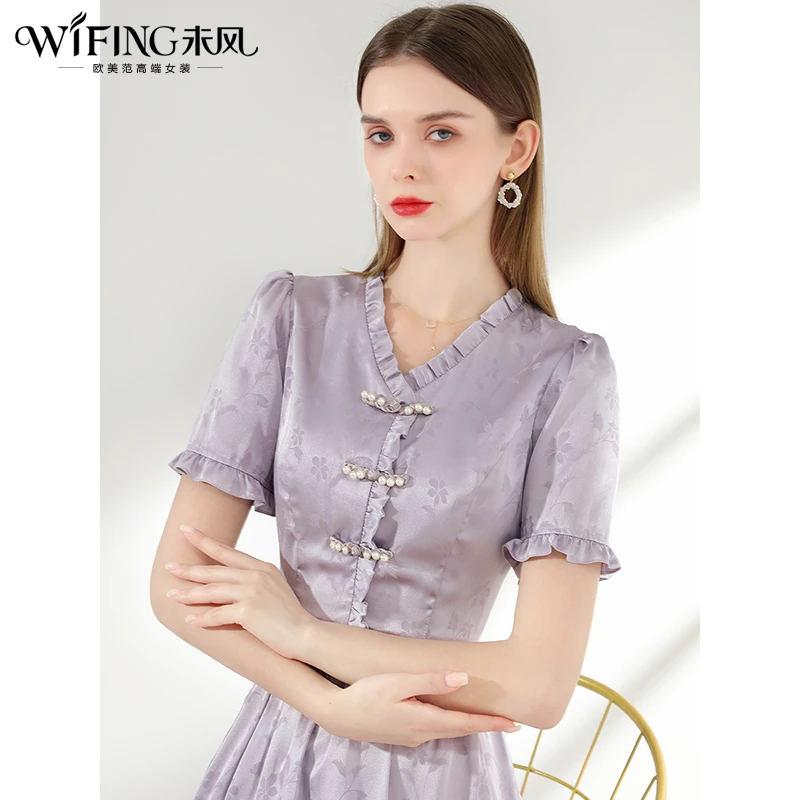 紫色泡泡袖连衣裙女夏2025夏季新款复古女装高腰显瘦减龄裙子