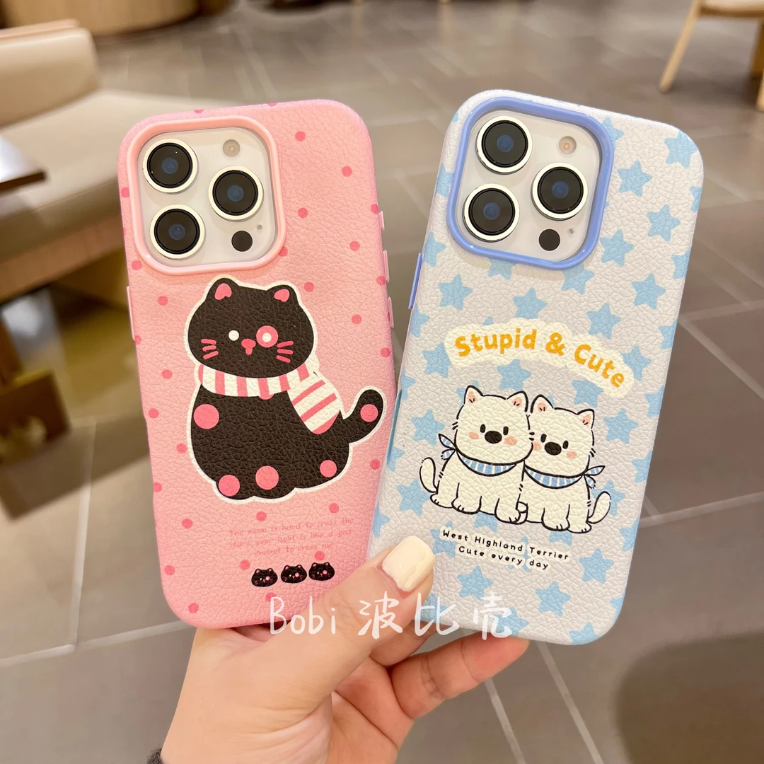 卡通可爱新款荔枝皮纹西高地女款适用于苹果手机壳iphone16/15/14