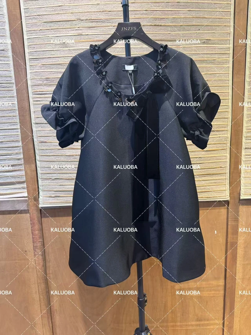 【原创大码设计师款】2025夏季蝴蝶结木耳边设计款连衣裙K3297