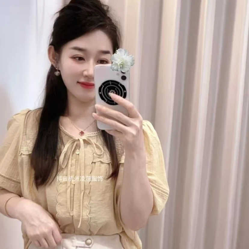 新品刺绣百搭系带小衫8605