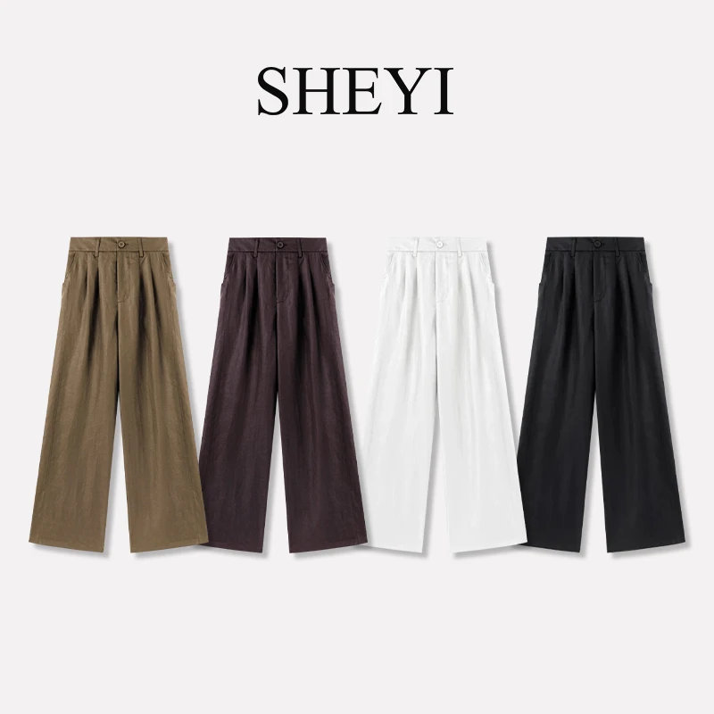 2025新款天丝亚麻休闲直筒裤显瘦西装裤高级感垂感老钱风长裤