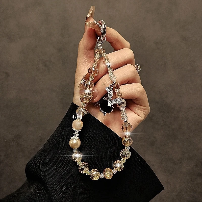 奢华高级感水晶串珠手机链水钻卡通兔吊坠挂饰手机挂绳手腕手提链