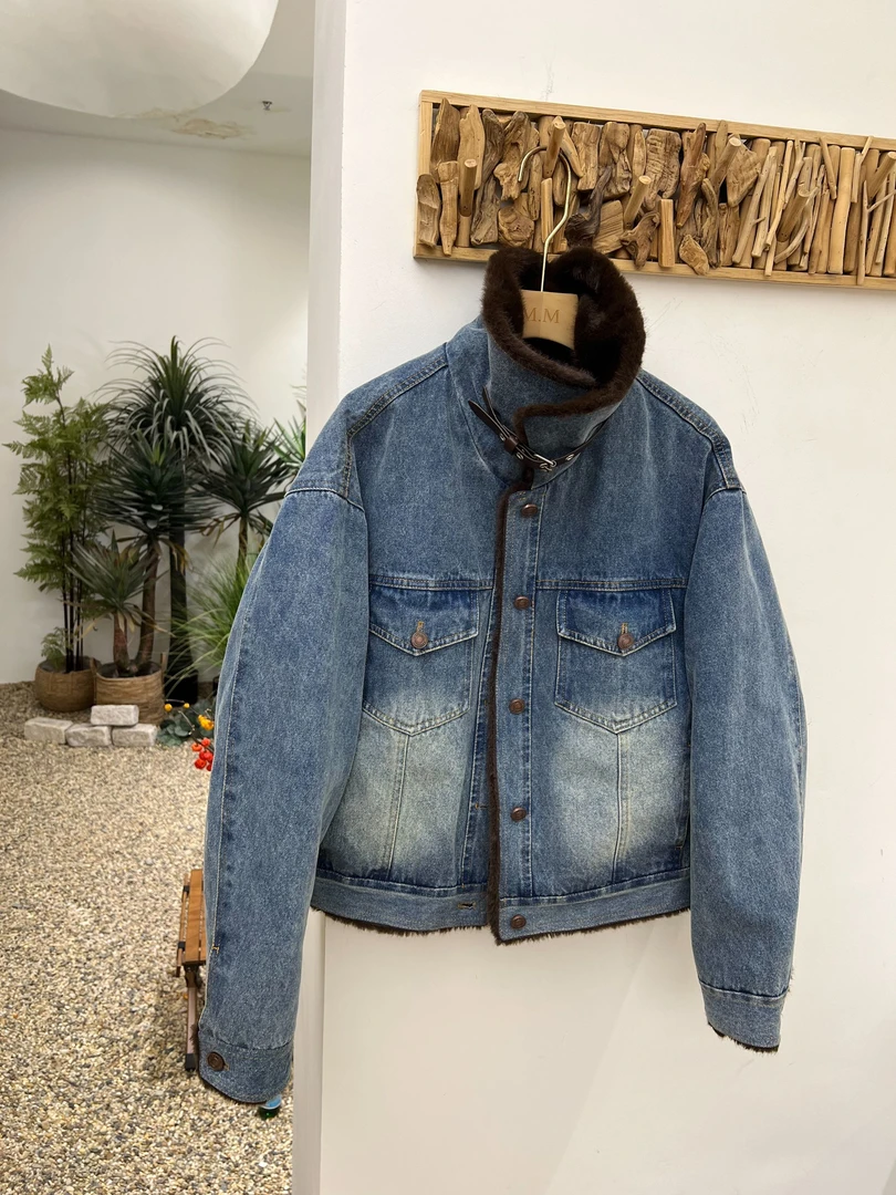 新国标90白鸭绒‘’帅气感2026拼接复古做旧羽绒内胆牛仔衫羽绒服女