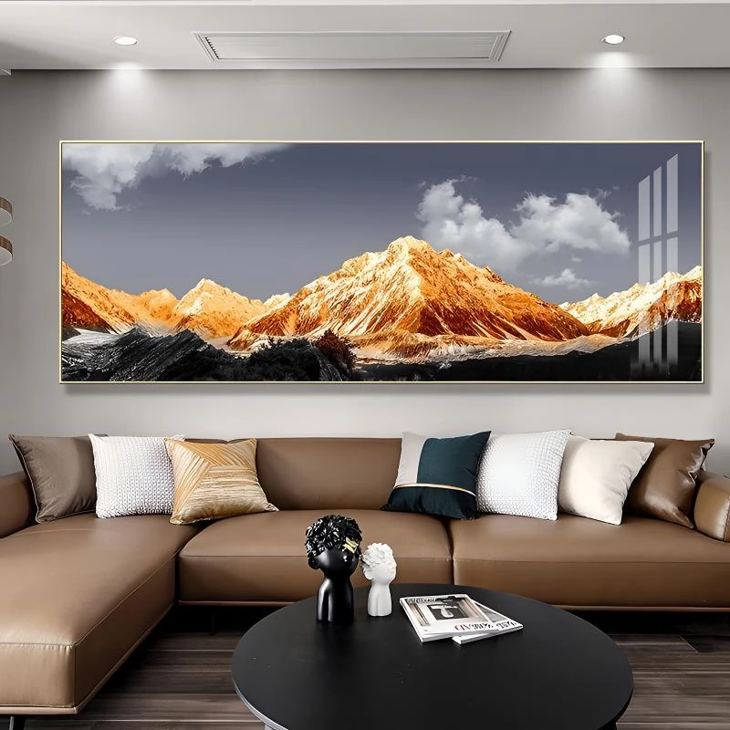 靠山雪山日照金山装饰画金山挂画用品装饰家和万事兴办公室挂画
