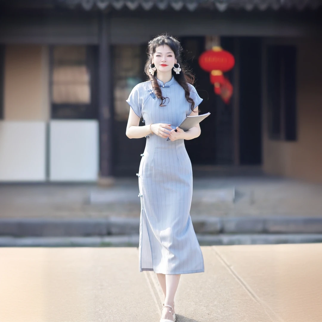 [月照兰舟]新中式旗袍日常款复古优雅显瘦年轻小个子连衣裙