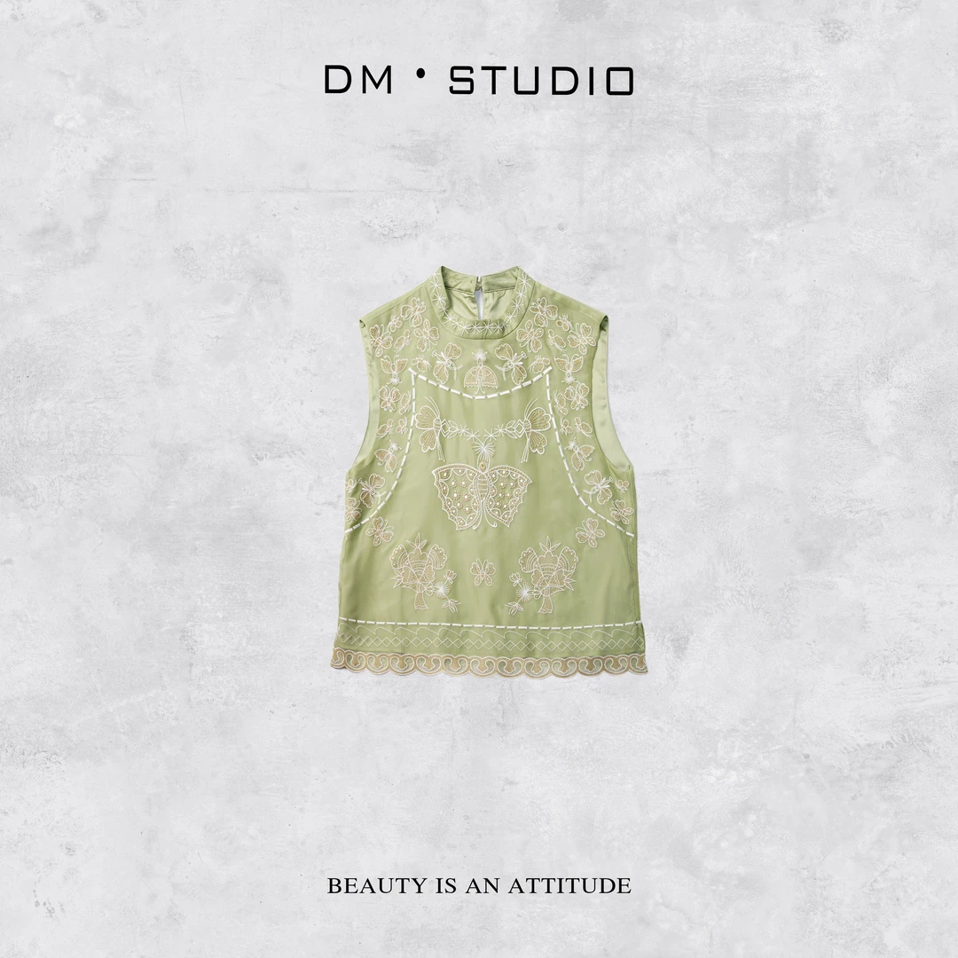 DEDM•STUDIO/小众复古刺绣新中式桑蚕丝背心马甲上衣2504MJ/10158