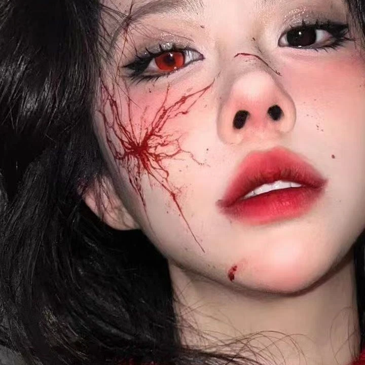 红色血液蝴蝶彩色纹身贴防水脸贴性感辣妹高颜值彩绘万圣节贴纸
