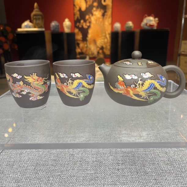 黑泥变色紫砂一壶两杯-486