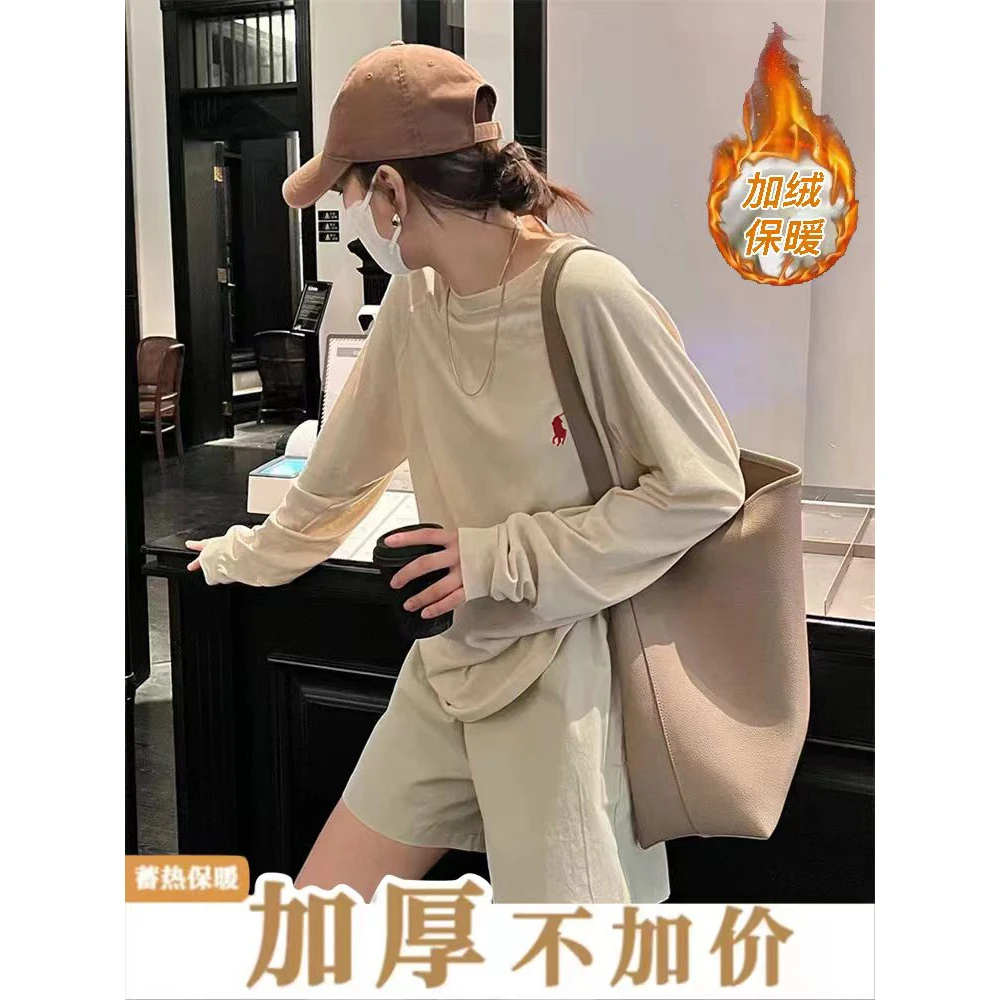 清仓-加绒保暖【刺绣战马】外贸品质-慵懒风宽松显长袖上衣24196