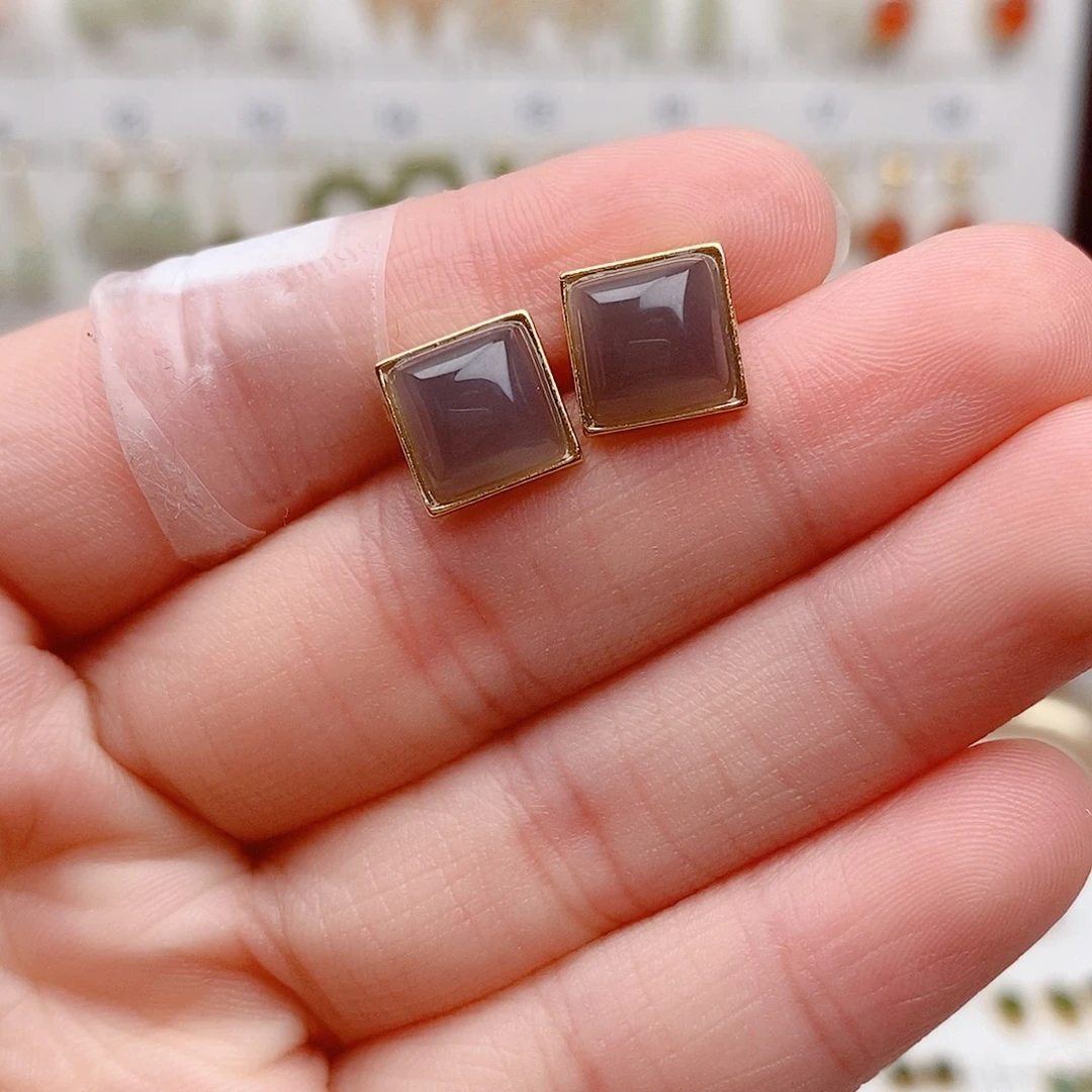 和田玉银S925镶嵌耳饰