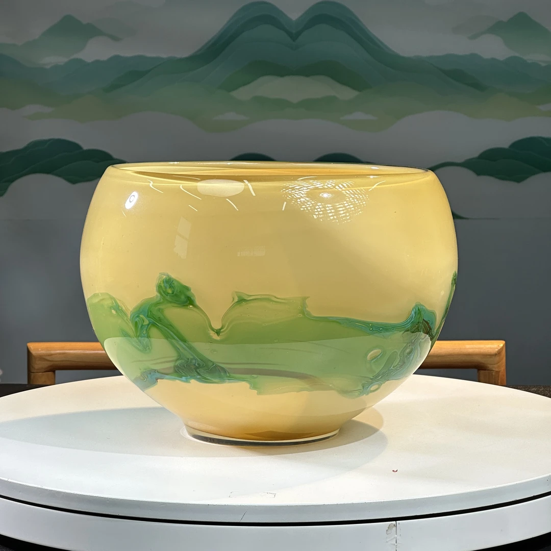 富色琉璃《聚宝盆》琉璃艺术摆件新中式意式轻奢