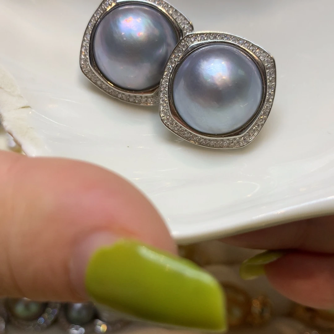 耳饰银S925镶嵌拼合珍珠（马贝珠）