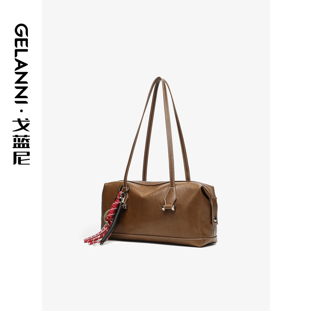 GELANNI复古植鞣波士顿枕头包GLN241064P浅咖