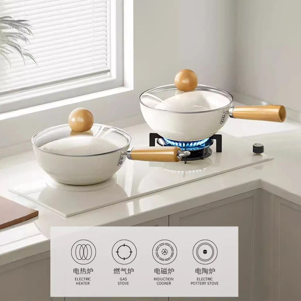 一人食陶瓷小炒锅多功能陶瓷锅0氟涂层平底锅通用炉灶家用炒菜锅