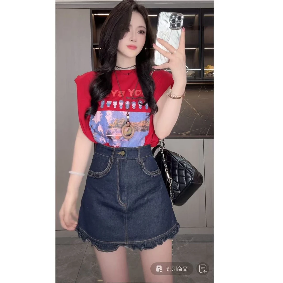 曼曼【帅哥T】美式街头风印花飞袖背心女