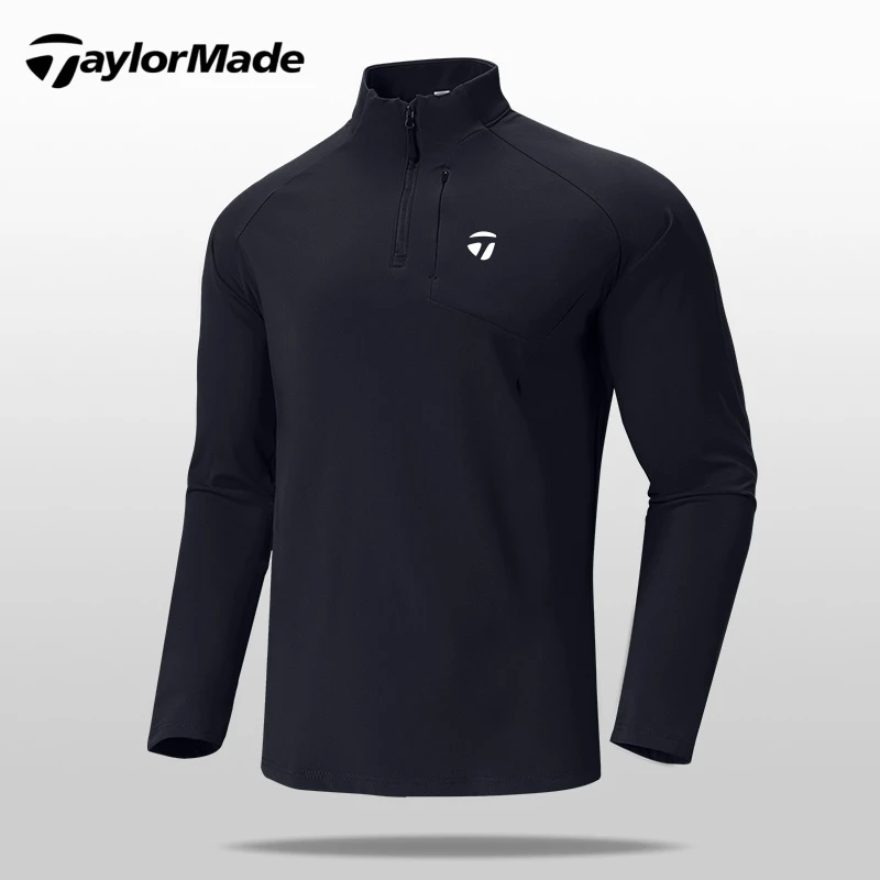 Taylormade泰勒梅高尔夫秋冬半拉链薄绒长袖T恤男士休闲运动上衣