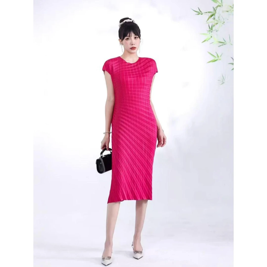 三宅依褶皱2025新款高定手工褶年轮连衣裙显瘦气质裙原料