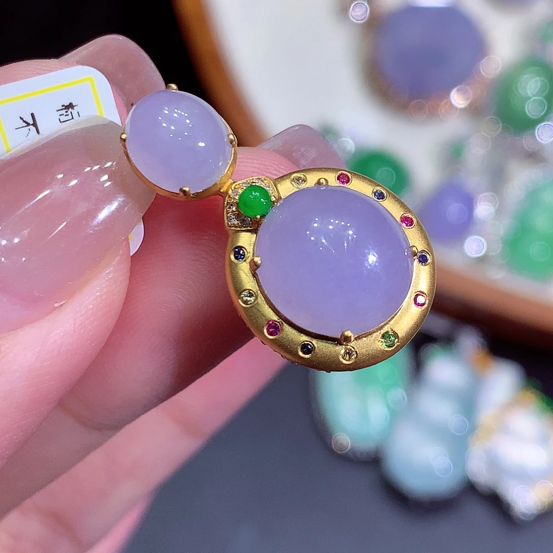 翡翠18K金镶嵌吊坠(不含链)