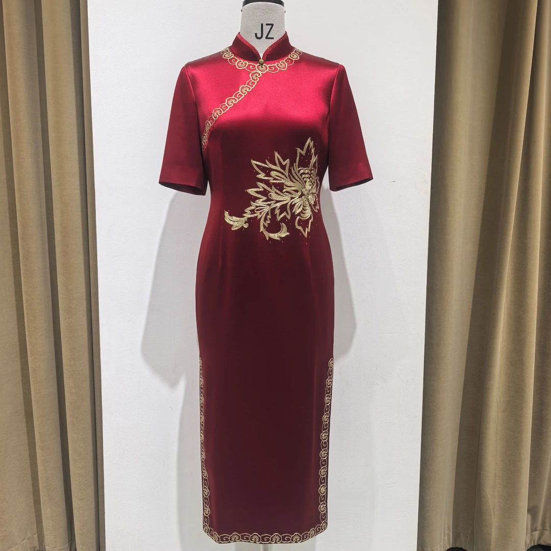 22639妈妈婚宴礼服高贵结婚喜庆年轻丈母娘喜婆婆装喜服旗袍绣