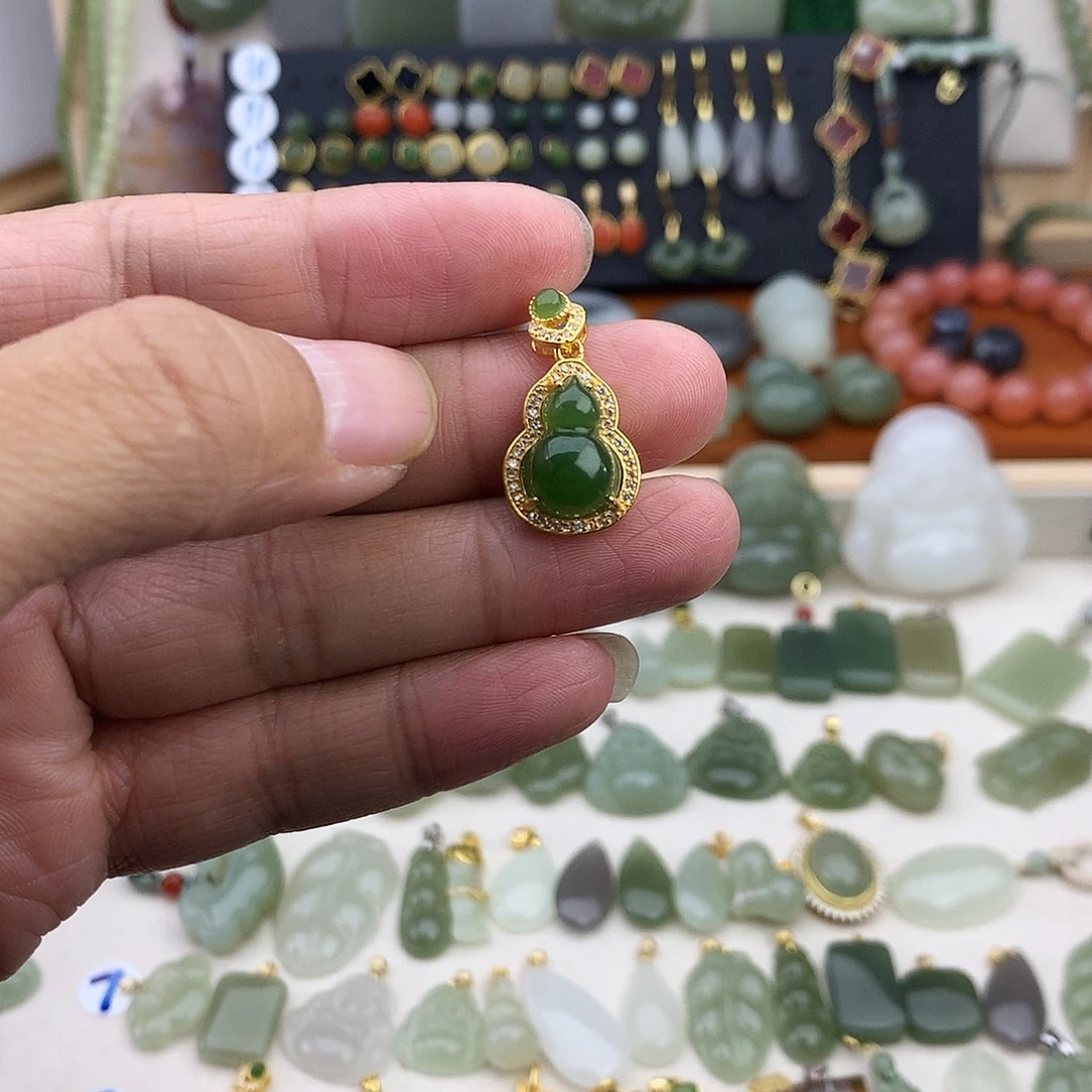 和田玉银S925镶嵌吊坠(不含链)