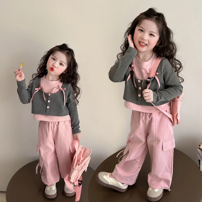 女童洋气套装儿童春秋装韩版休闲女宝宝春季工装裤两件套女孩时髦