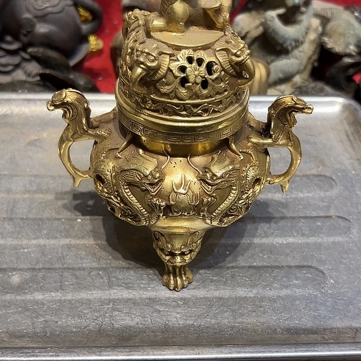 网***鱼黄铜摆件，文房工艺品摆件