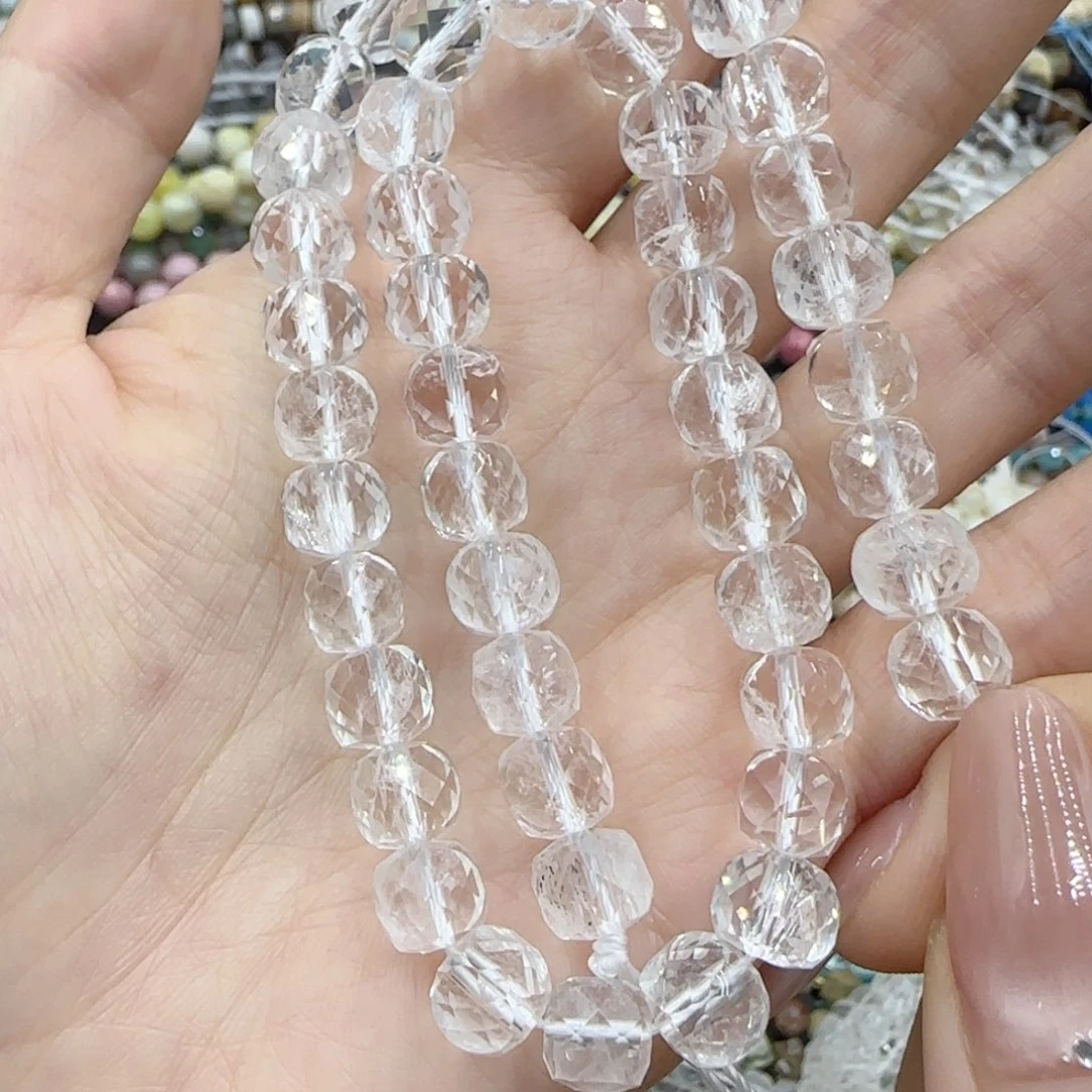 玛瑙/玉髓未镶嵌珠宝半成品老矿白水晶切面方糖一条卡8