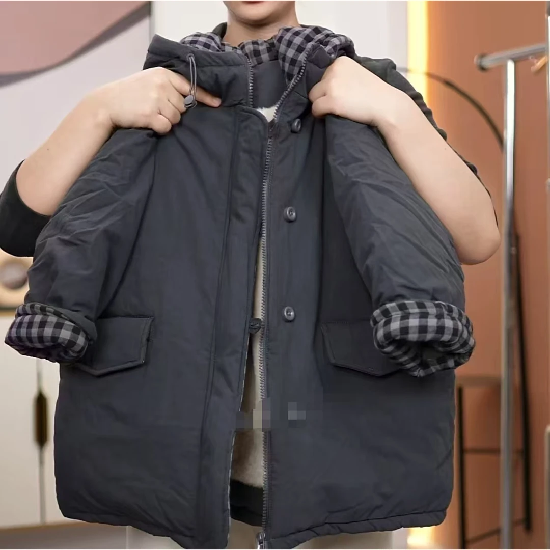 男童加绒加棉外套秋冬款2025新款儿童冬装宽松大童男孩加厚棉衣痞