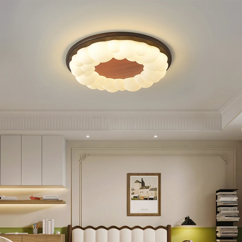 中古风卧室灯法式复古主卧灯美式复古书房灯胡桃木色餐厅吸顶灯