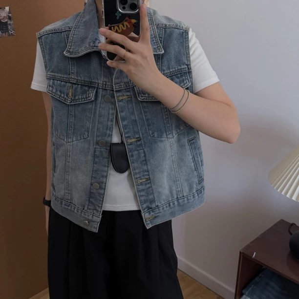 美芽 4月16日10:30am直播上新 【明洞欧尼】水洗基础百搭牛仔马甲