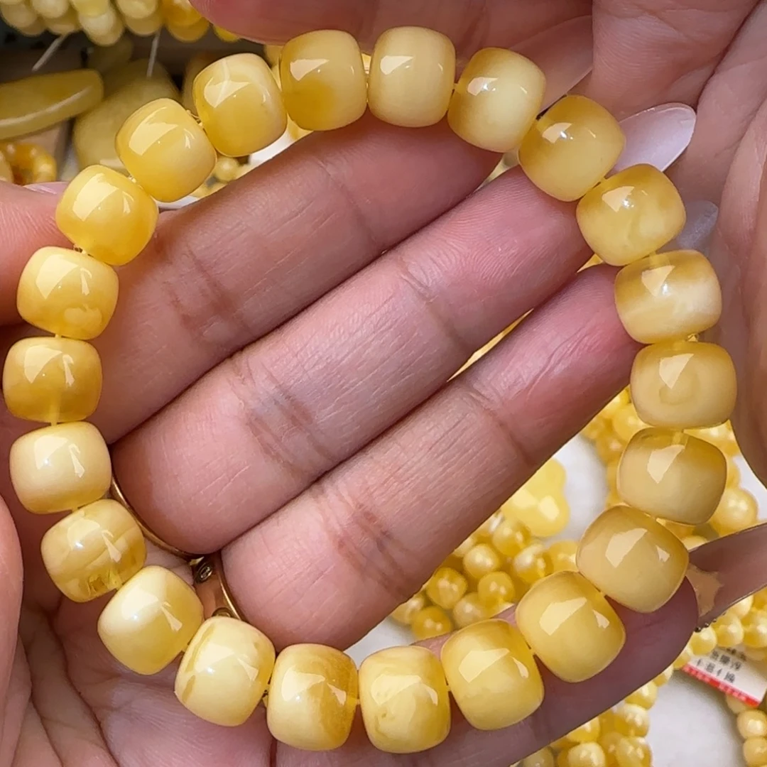 蜜蜡未镶嵌手链金白聚宝盆老型手串