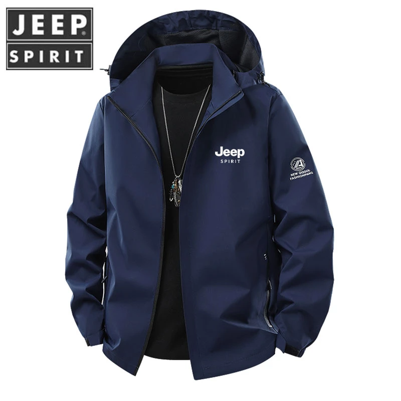 JEEPSPIRIT/吉普薄款上衣连帽男装冲锋衣春秋季短款外套夹克男士