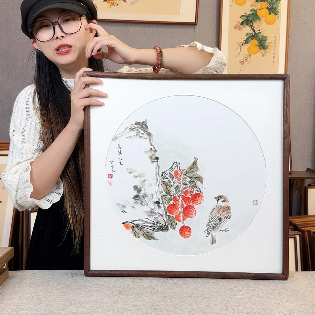 版画纯手绘，纯手写带框尺寸：53×53厘米