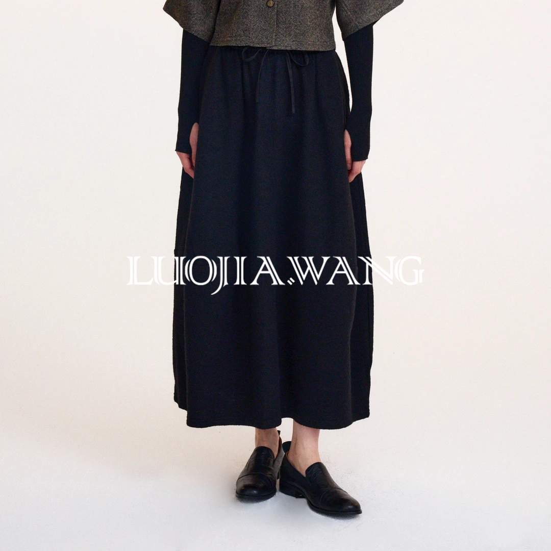 LUOJIAWANG【艺术家的裙子】绵羊毛天丝时髦慵懒设计感百搭花苞裙
