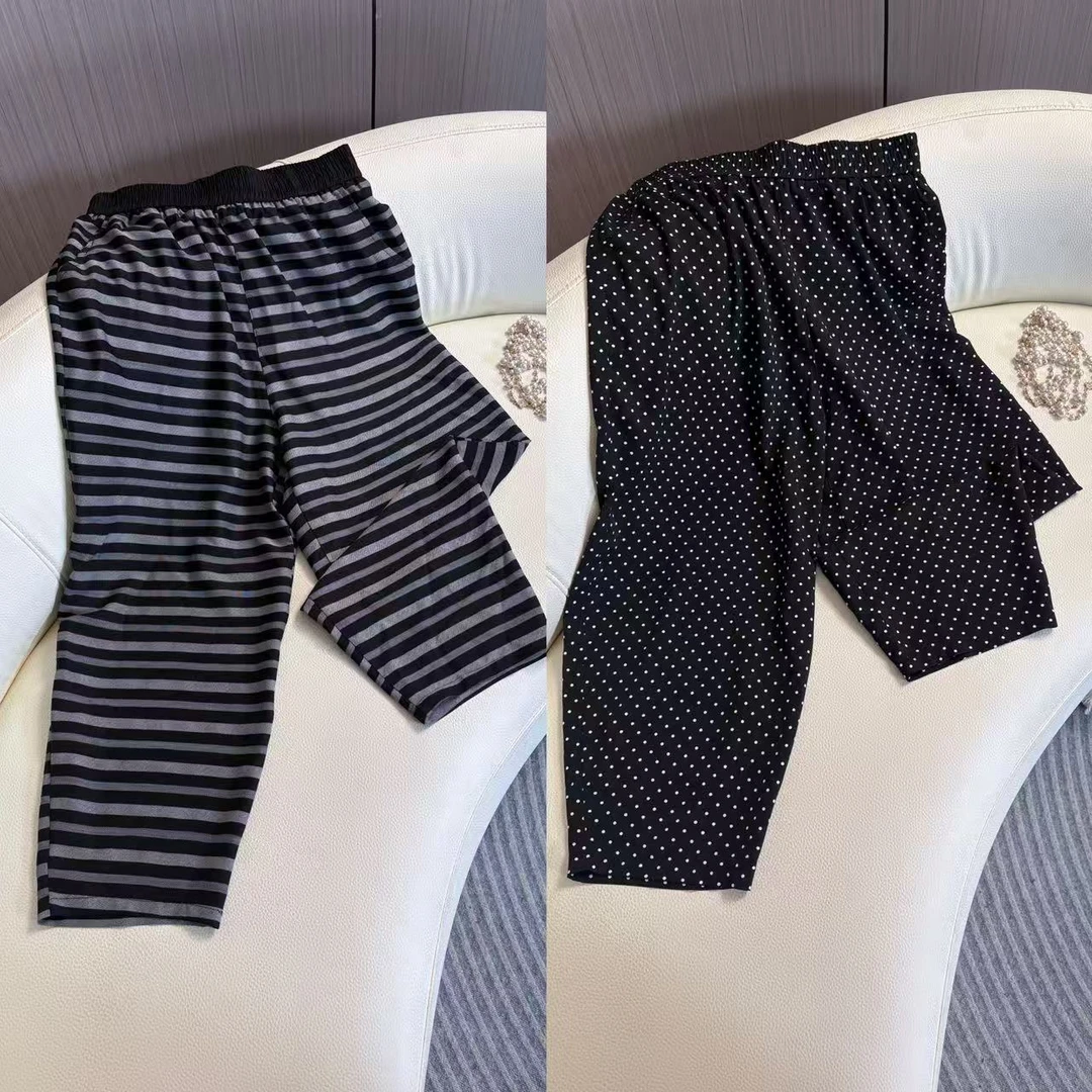 条纹松紧裤夏季哈伦裤九分裤休闲裤宽松时尚百搭大码显瘦