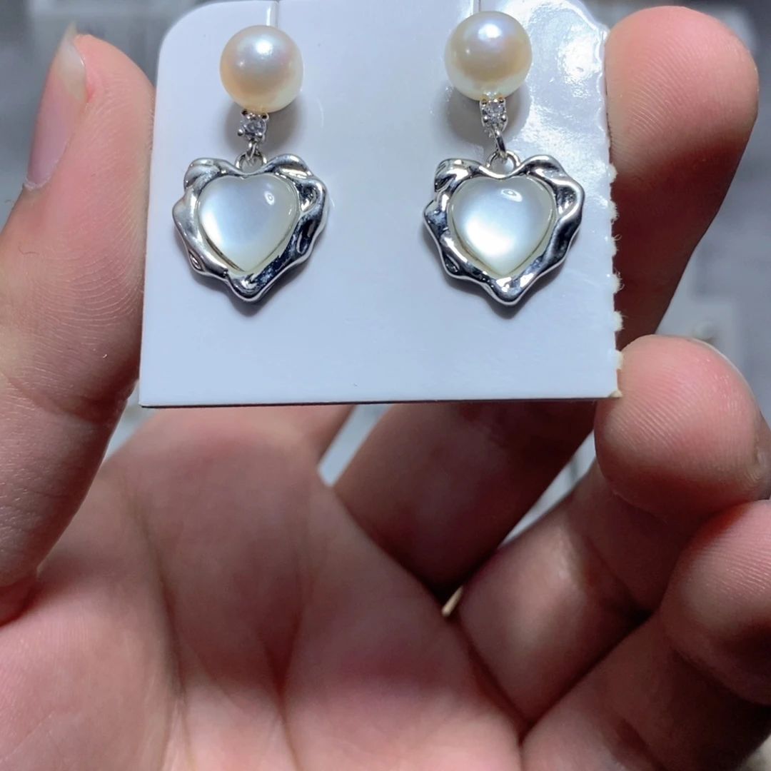 耳饰银S925镶嵌淡水珍珠
